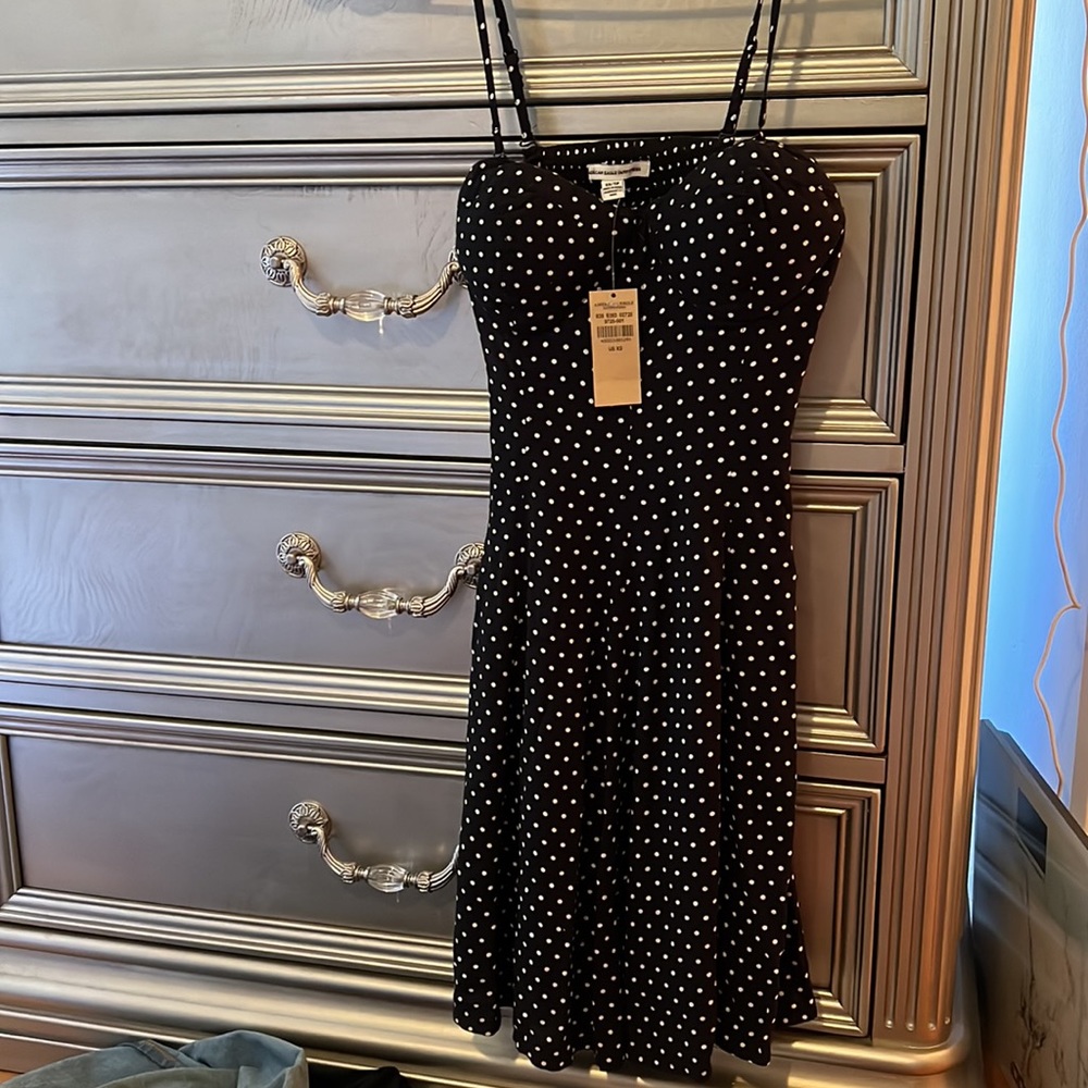 NEW American Eagle XS black and white polka dot mini dress